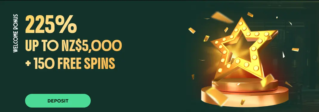 Allstar online casino welcome bonus 225% up to NZ$5000 + 150 free spins.